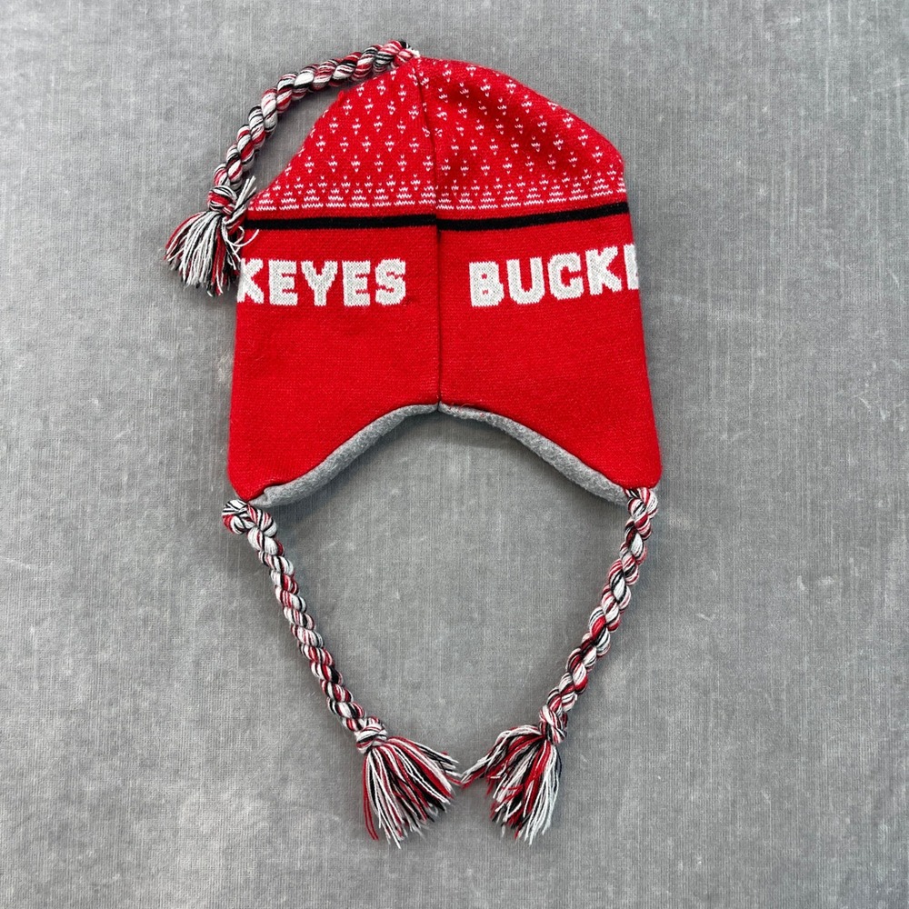 Ohio State Buckeyes Unisex One Size Red Knit Trapper Hat Fleece Lined Earflaps